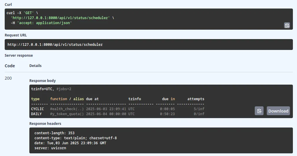 FastAPI Swagger UI - Status-Antwort